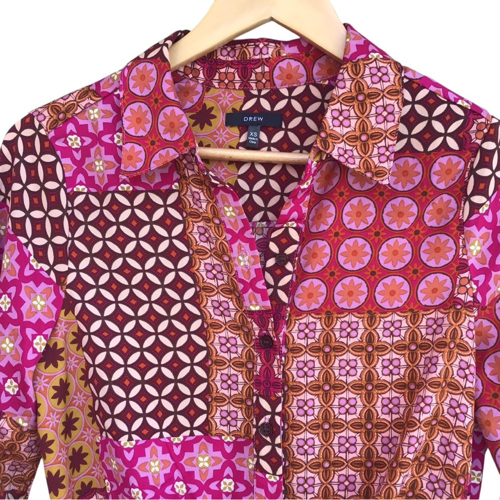 Drew Patchwork Patterned Pink And Brown Long Slee… - image 3